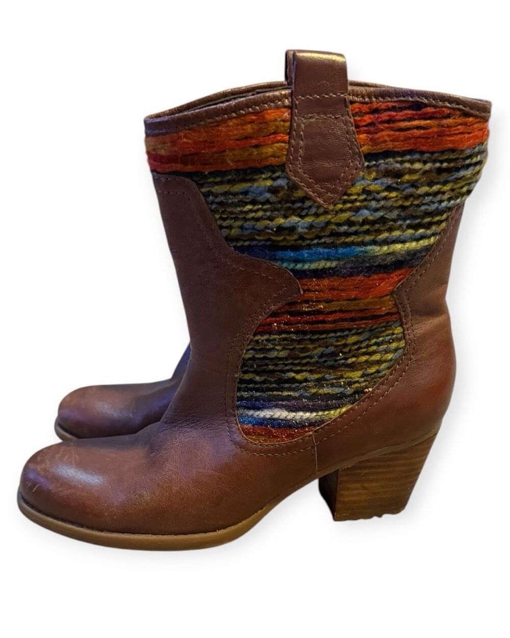 BANDOLINO Zamen Brown Leather Southwestern Woven Western Boots Size 6.5M